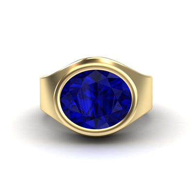 Lab Grown Blue Sapphire Bezel Set Solitaire Ring