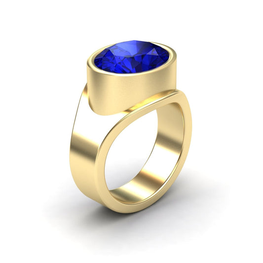 Lab Grown Blue Sapphire Bezel Set Solitaire Ring - Ada