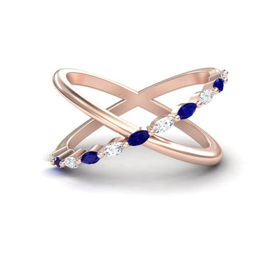 Blue Sapphire & Diamond Crossover Ring