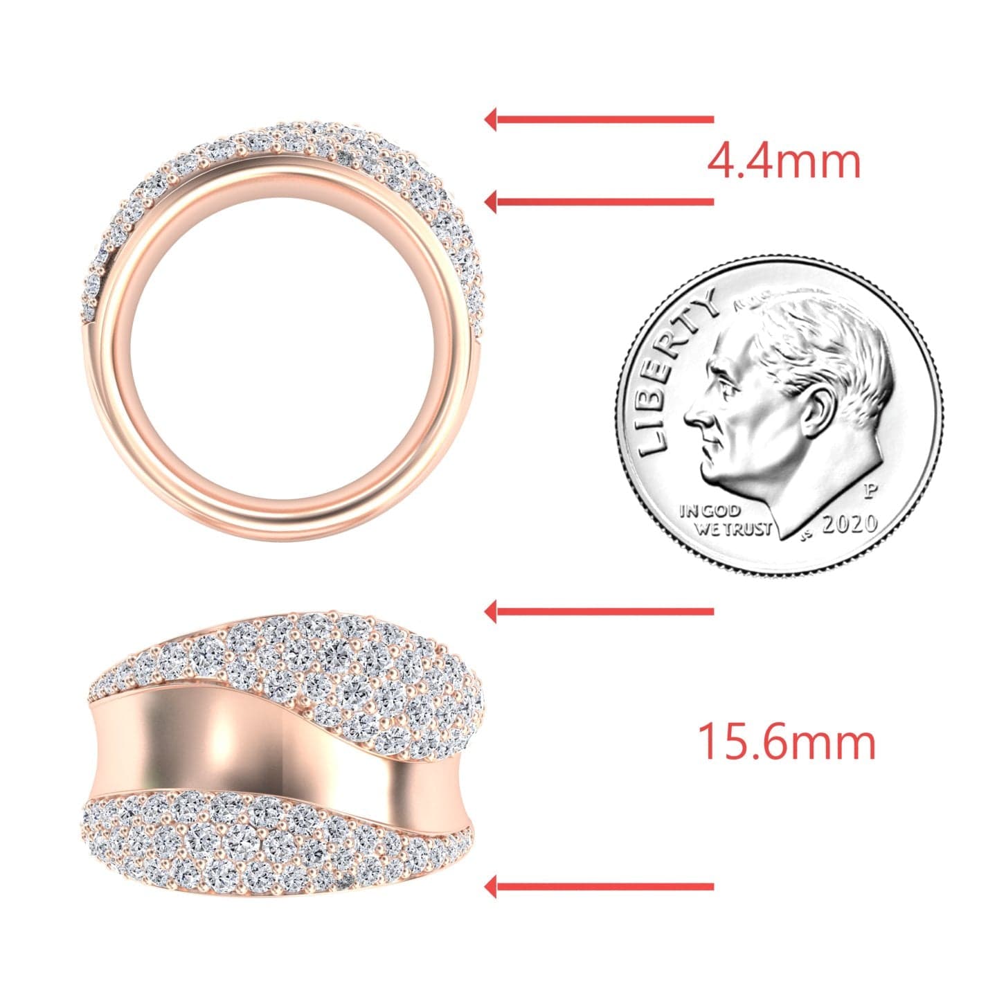 White Diamond Sculpted Wave Pave Statement Ring - Kiana