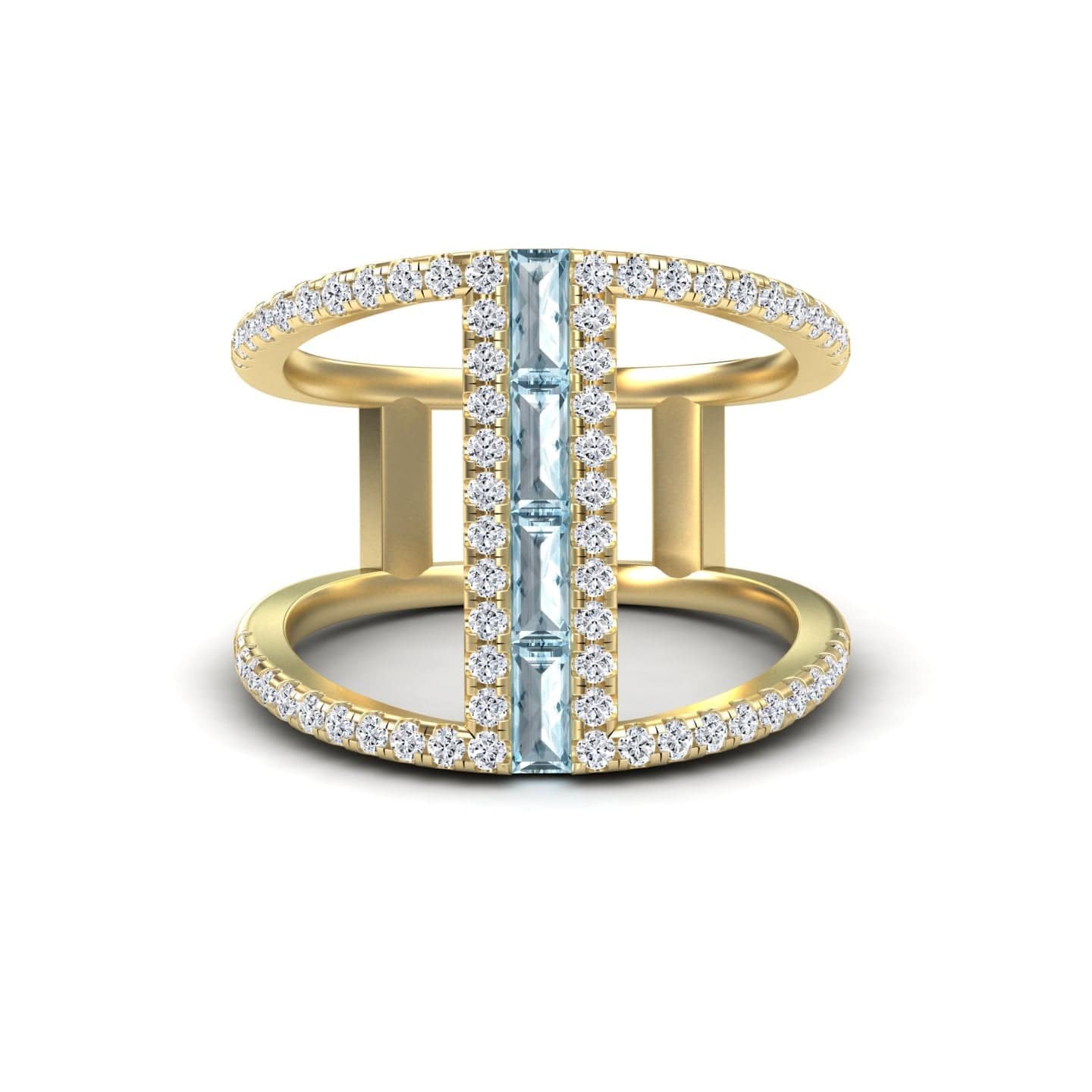 Aquamarine & Diamond Double Band Open Cuff Ring - Luci