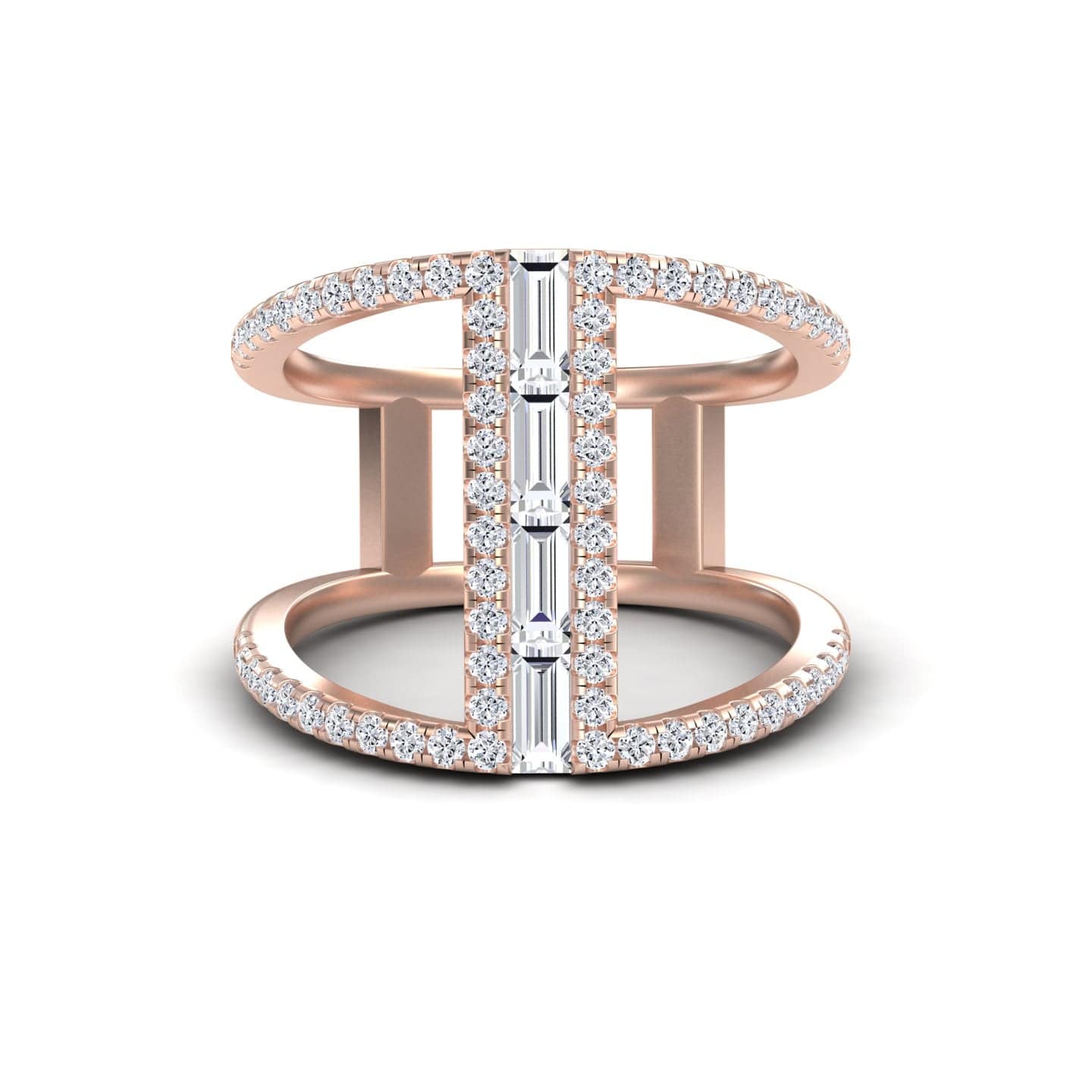 White Diamond Double Band Open Cuff Ring - Luci