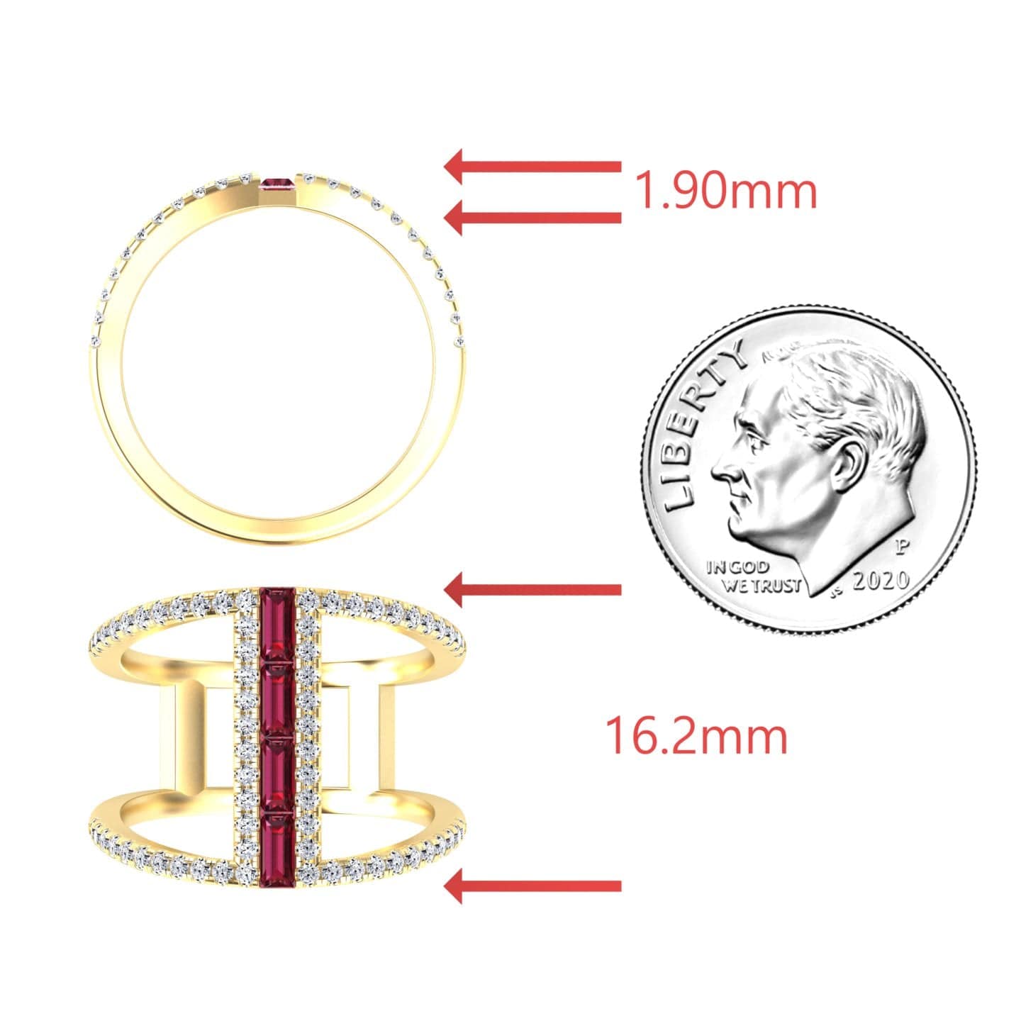 Ruby & Diamond Double Band Open Cuff Ring - Luci