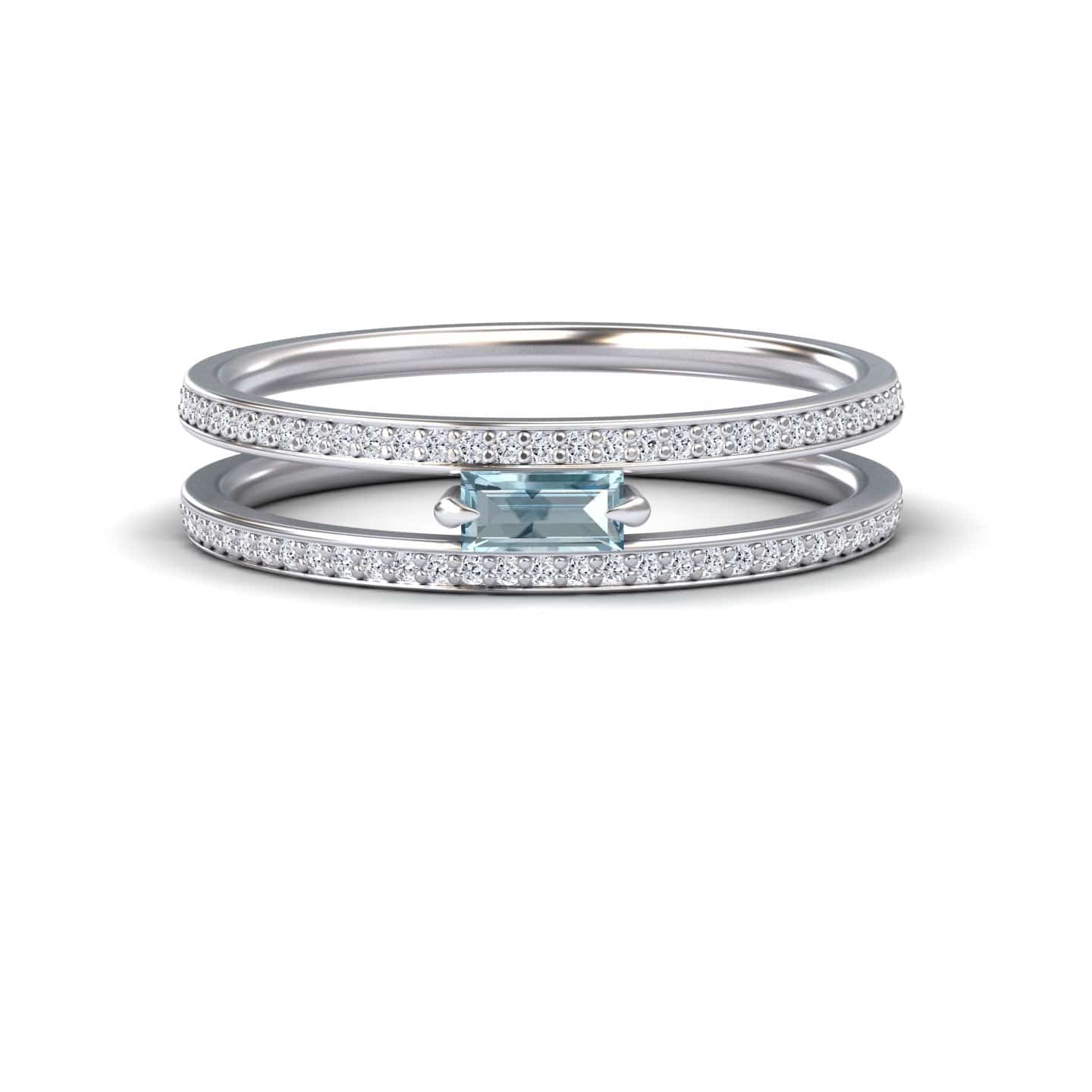 Aquamarine & Diamond Double Band - Bianca