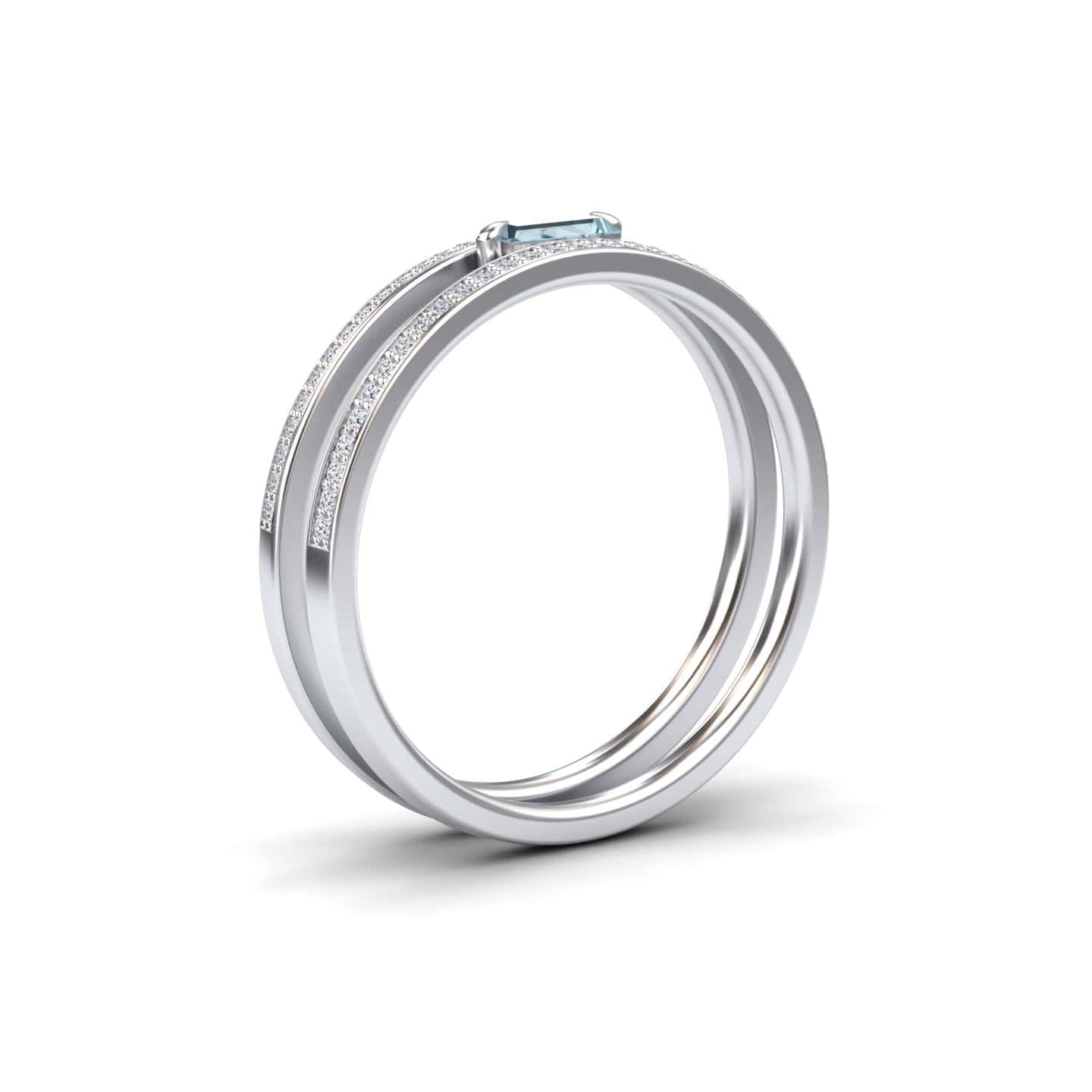 Aquamarine & Diamond Double Band - Bianca