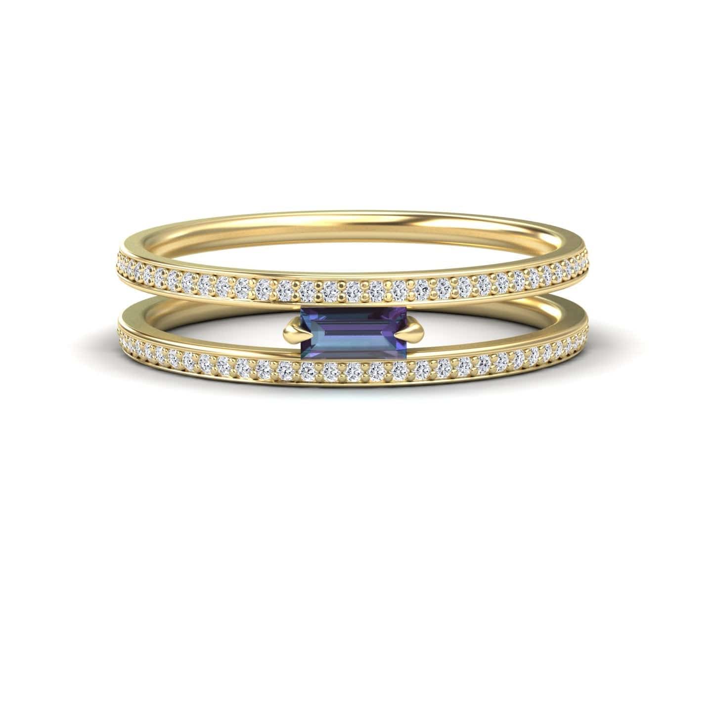 Lab Grown Alexandrite & Diamond Double Band - Bianca