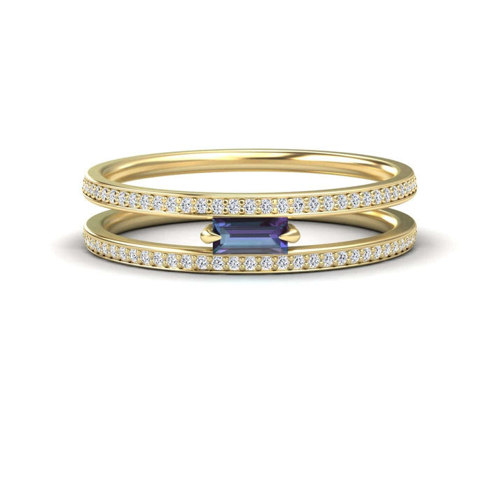 Lab Grown Alexandrite & Diamond Double Band - Bianca
