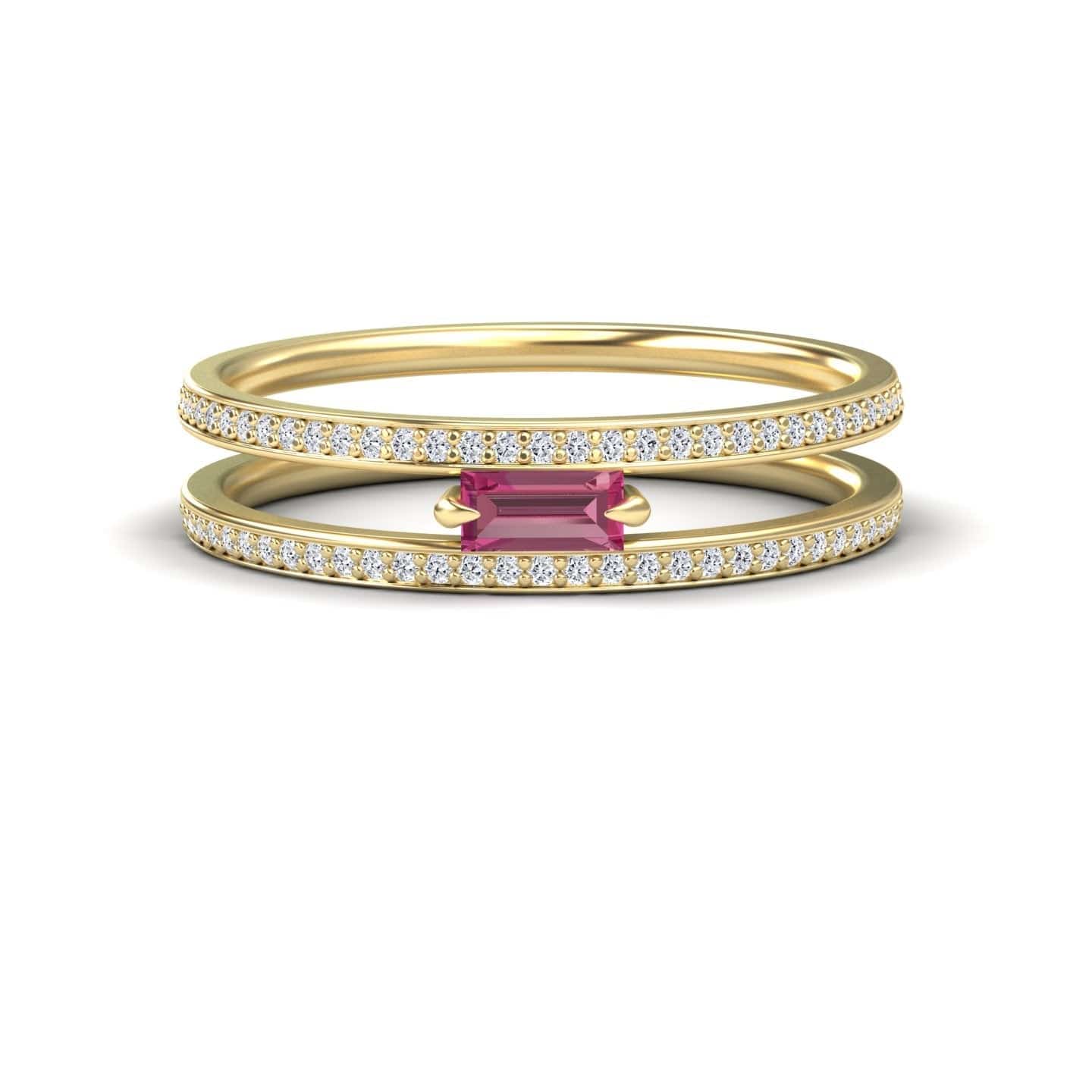 Pink Tourmaline & Diamond Double Band - Bianca