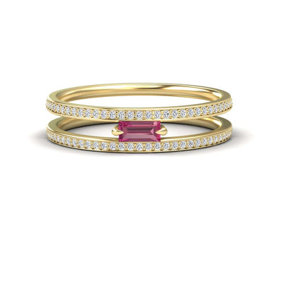 Pink Tourmaline & Diamond Double Band