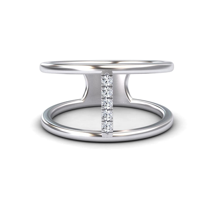 White Diamond Vertical Bar Split Band Ring - Opal