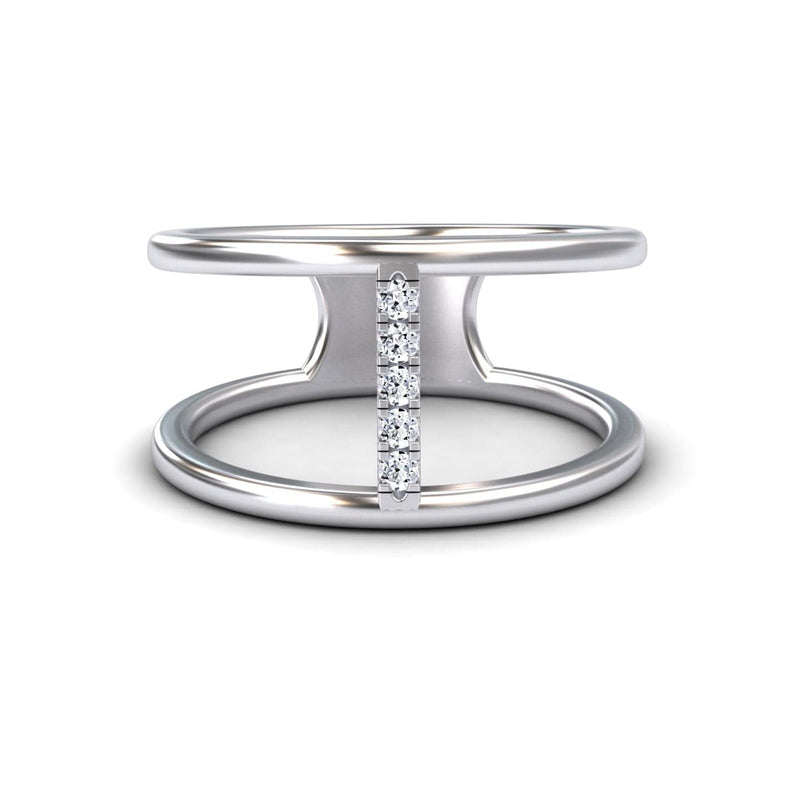 White Diamond Vertical Bar Split Band Ring - Opal