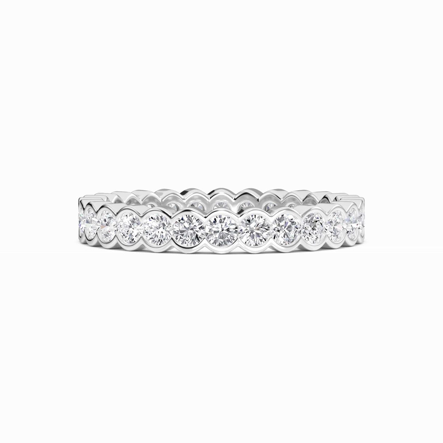 Diamond ring with a scalloped edge on a white background
