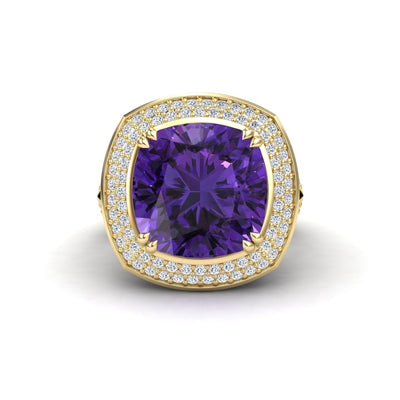 Amethyst & Diamond Halo Statement Ring