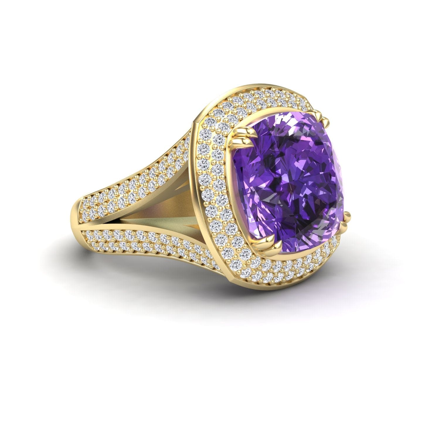 Amethyst & Diamond Halo Statement Ring - Pooja