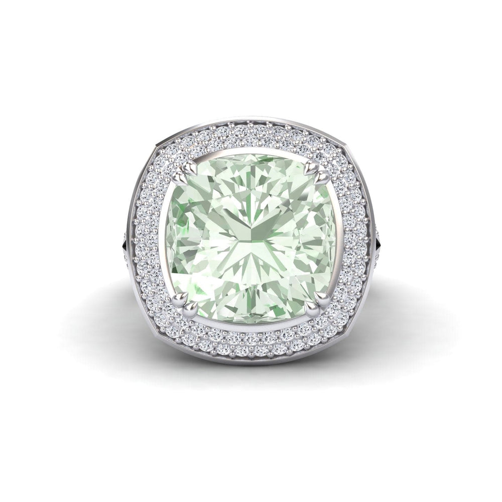 Green Amethyst & Diamond Halo Statement Ring - Pooja