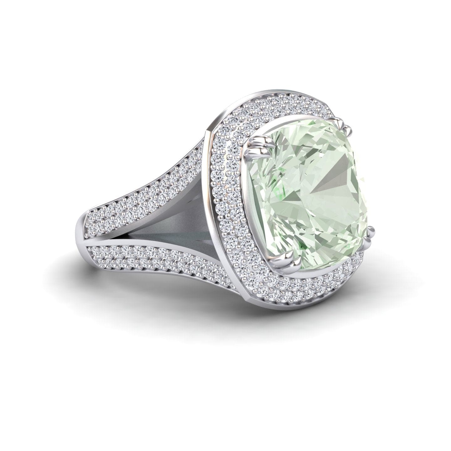 Green Amethyst & Diamond Halo Statement Ring - Pooja