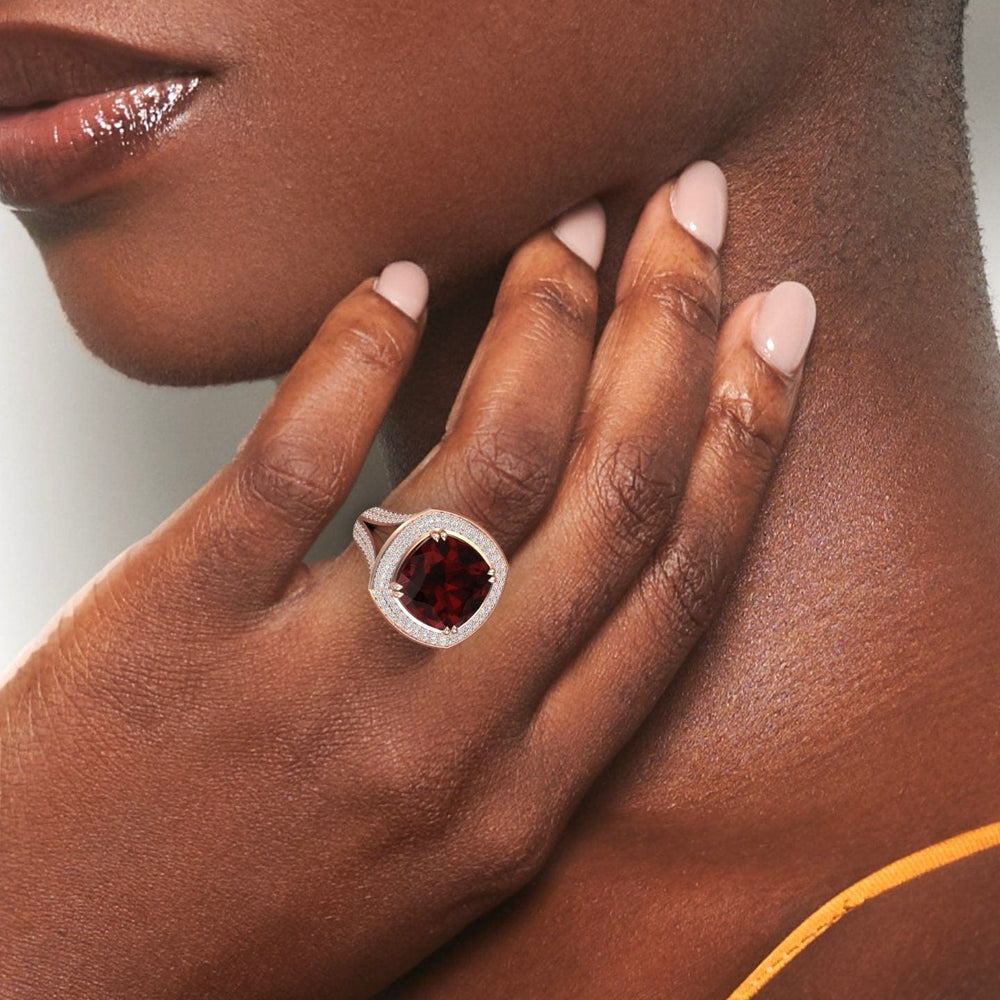 Garnet & Diamond Halo Statement Ring - Pooja