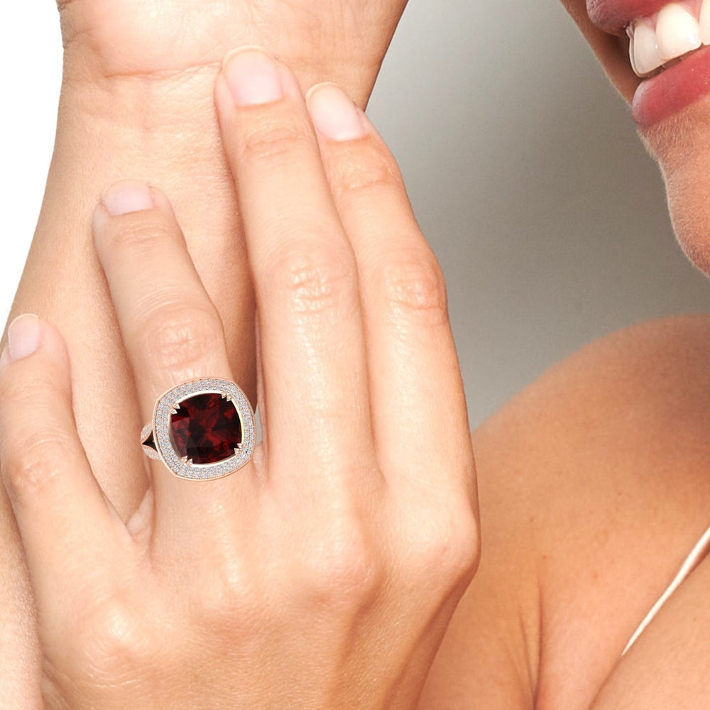 Garnet & Diamond Halo Statement Ring - Pooja