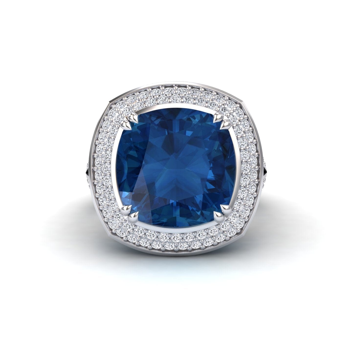London Blue Topaz & Diamond Halo Statement Ring - Pooja