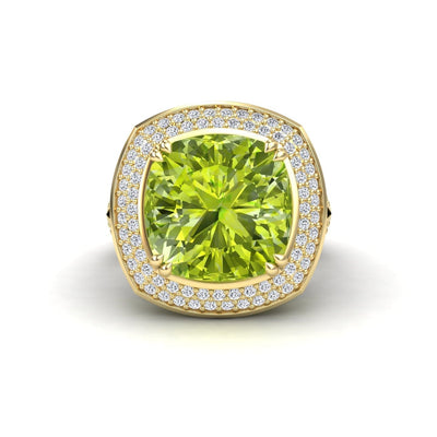 Peridot & Diamond Halo Statement Ring