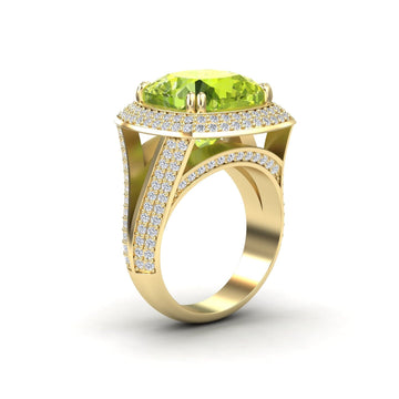 Peridot & Diamond Halo Statement Ring - Pooja