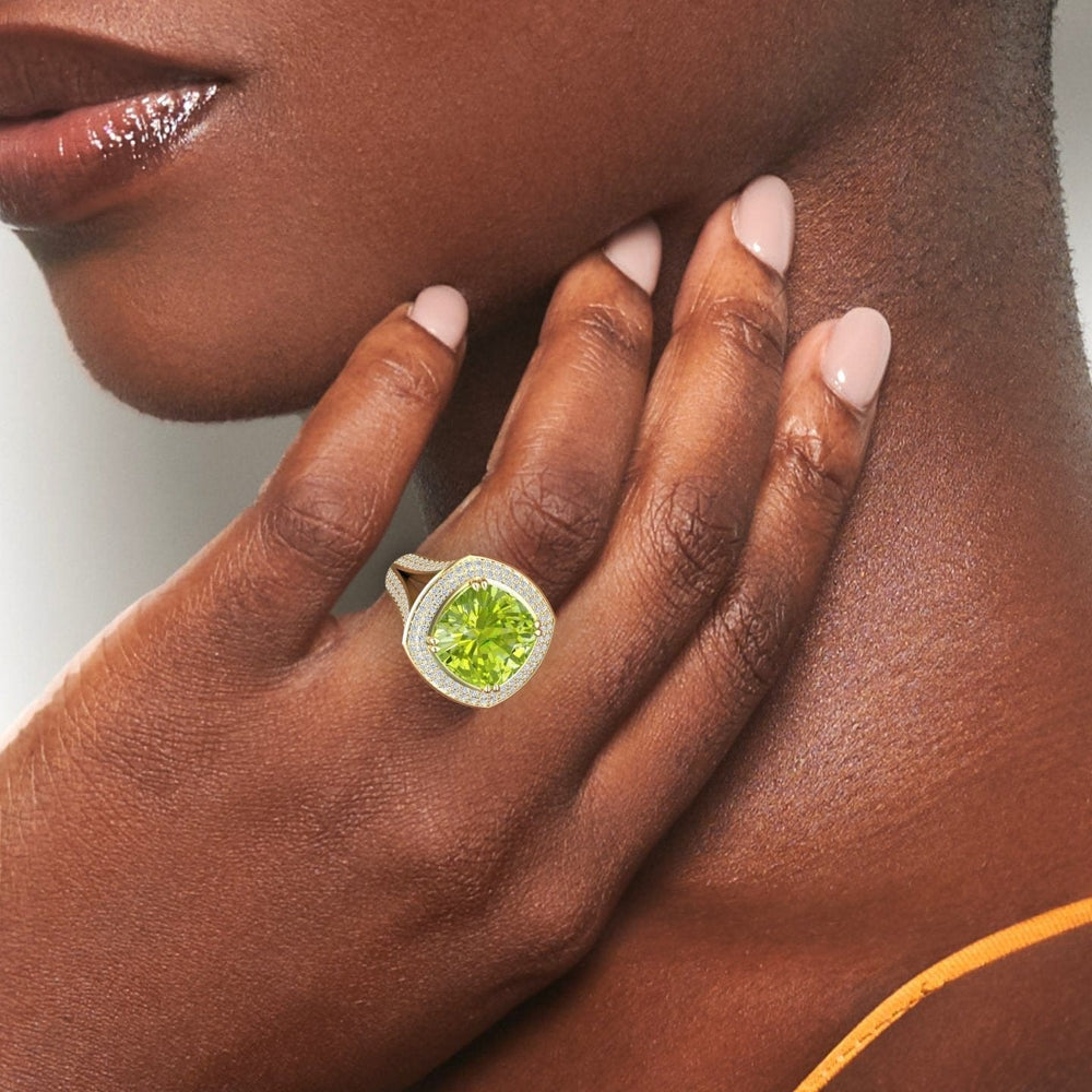 Peridot & Diamond Halo Statement Ring - Pooja