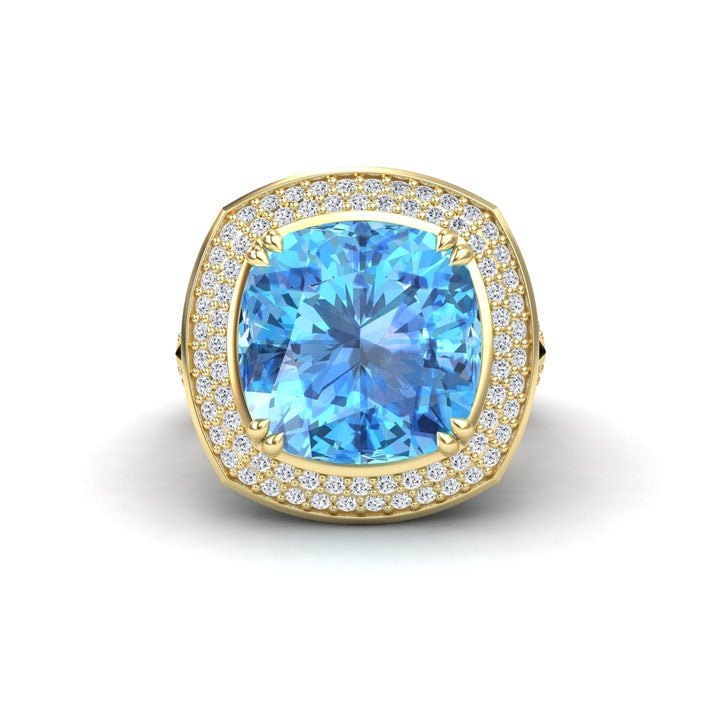 Swiss blue Topaz & Diamond Halo Statement Ring - Pooja