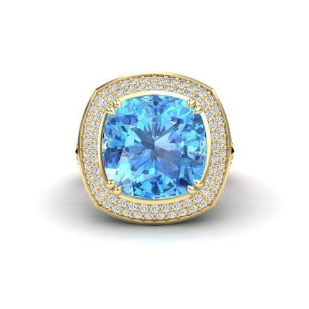 Swiss blue Topaz & Diamond Halo Statement Ring - Pooja