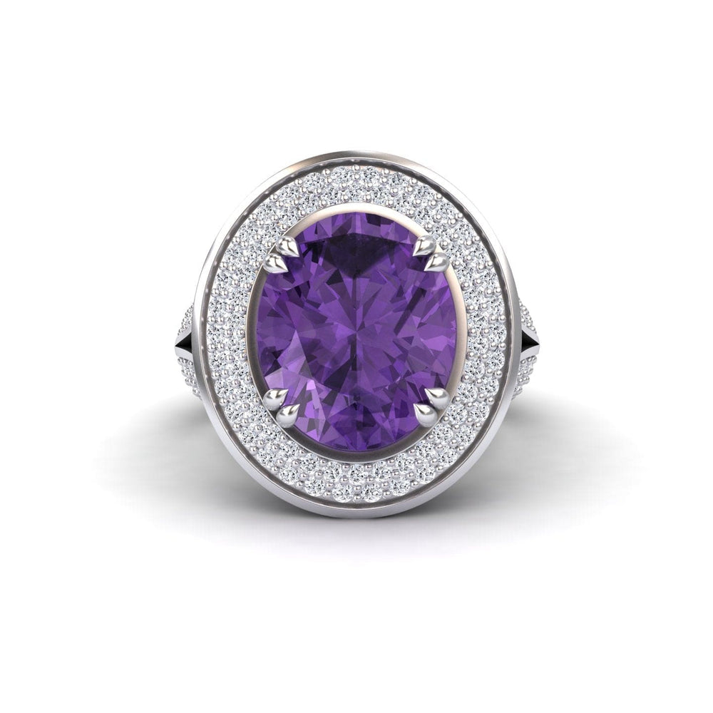 Amethyst & Diamond Halo Statement Ring - Roma