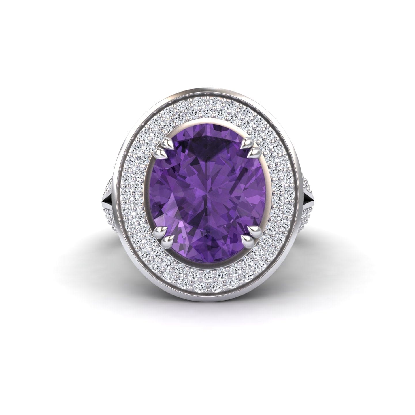 Amethyst & Diamond Halo Statement Ring - Roma