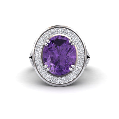 Amethyst & Diamond Halo Statement Ring