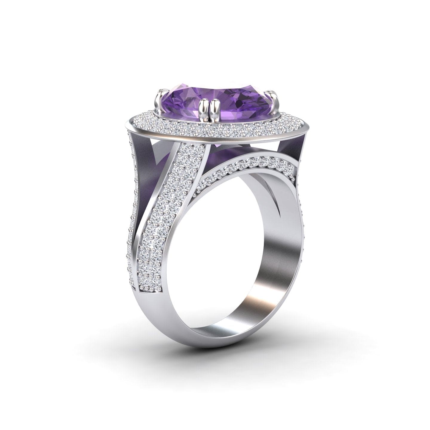 Amethyst & Diamond Halo Statement Ring - Roma