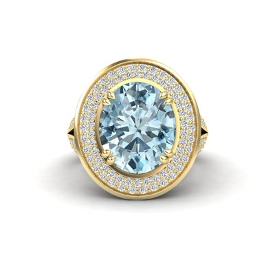 Aquamarine & Diamond Halo Statement Ring
