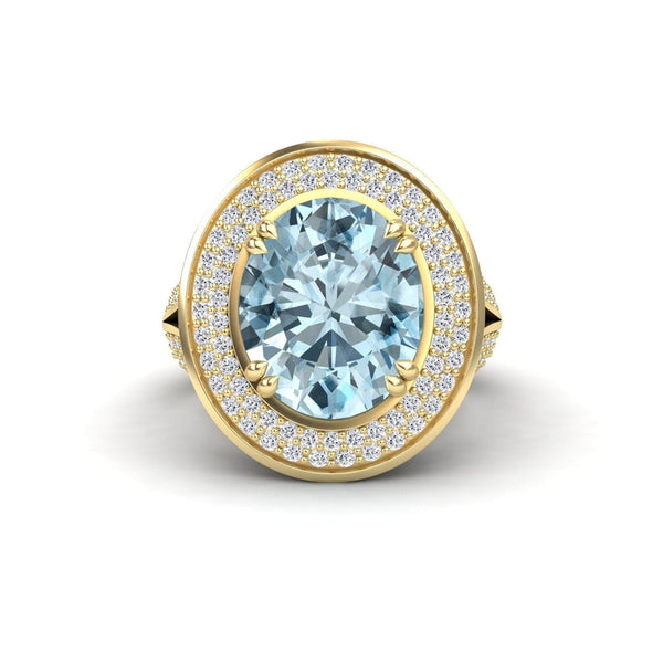 Aquamarine & Diamond Halo Statement Ring - Roma