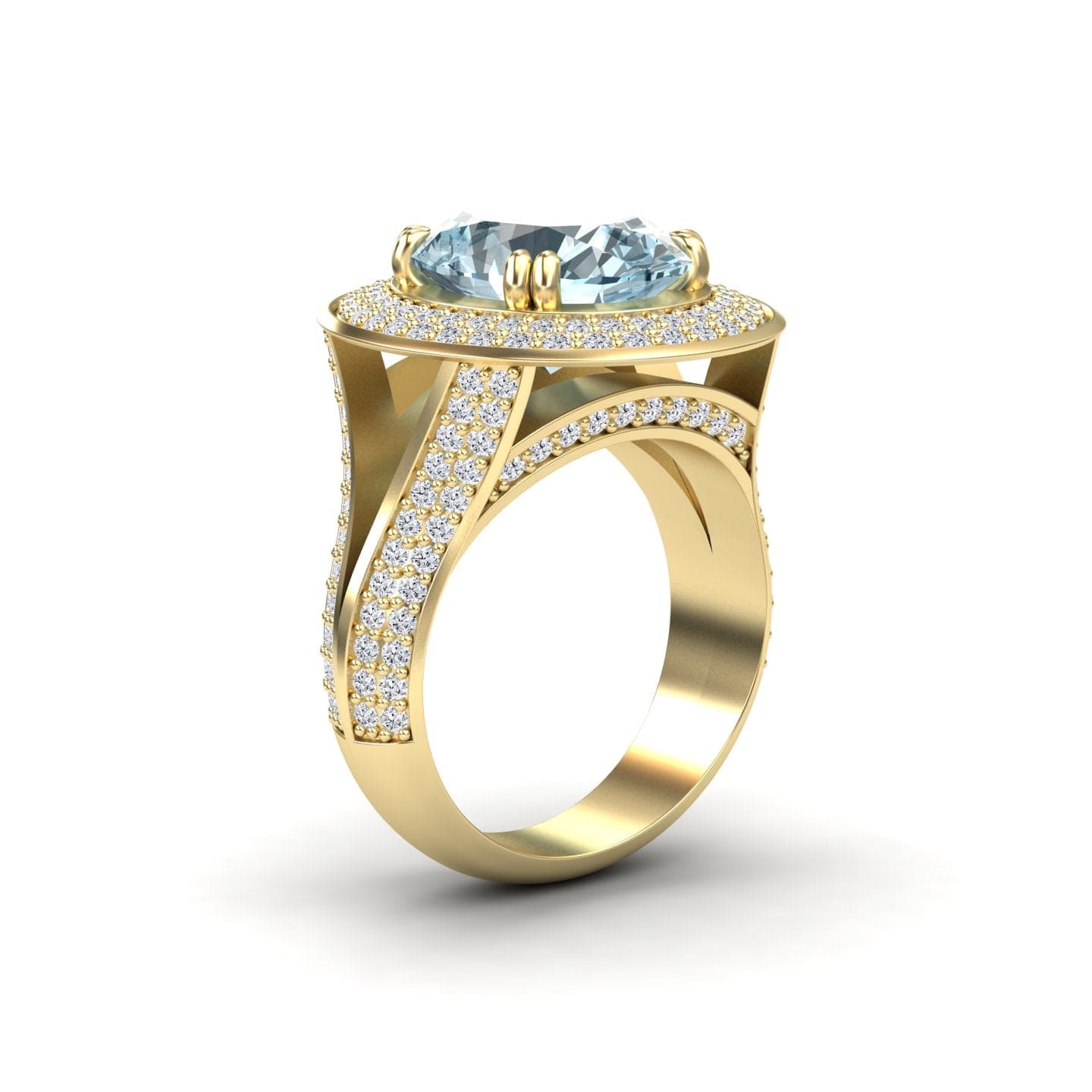 Aquamarine & Diamond Halo Statement Ring - Roma