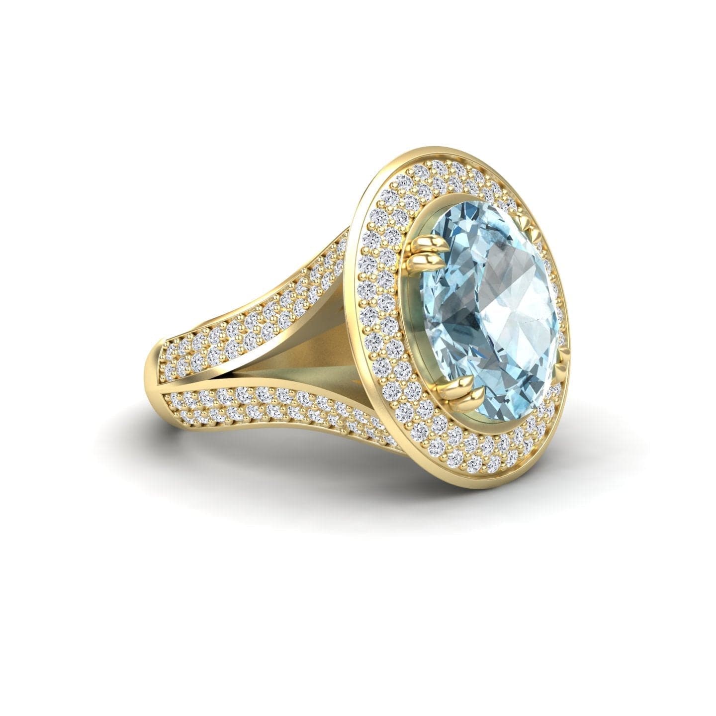 Aquamarine & Diamond Halo Statement Ring - Roma