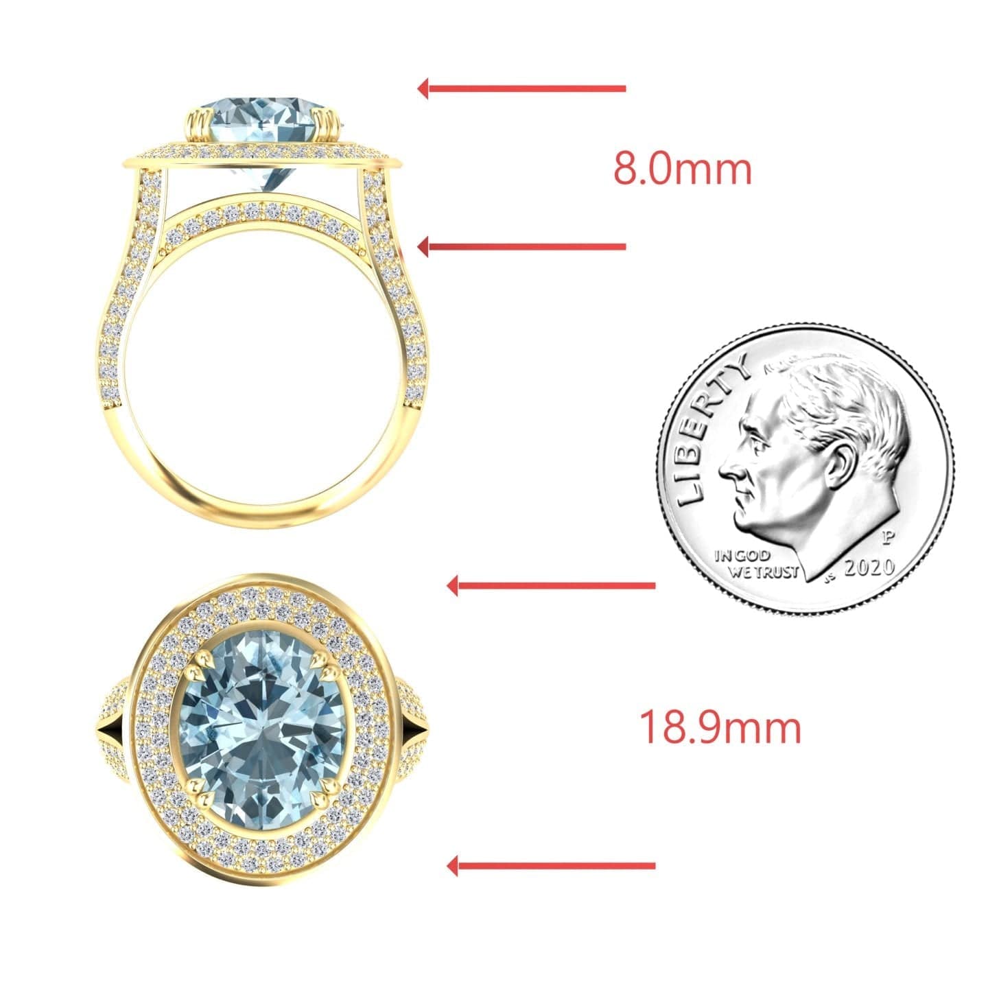 Aquamarine & Diamond Halo Statement Ring - Roma