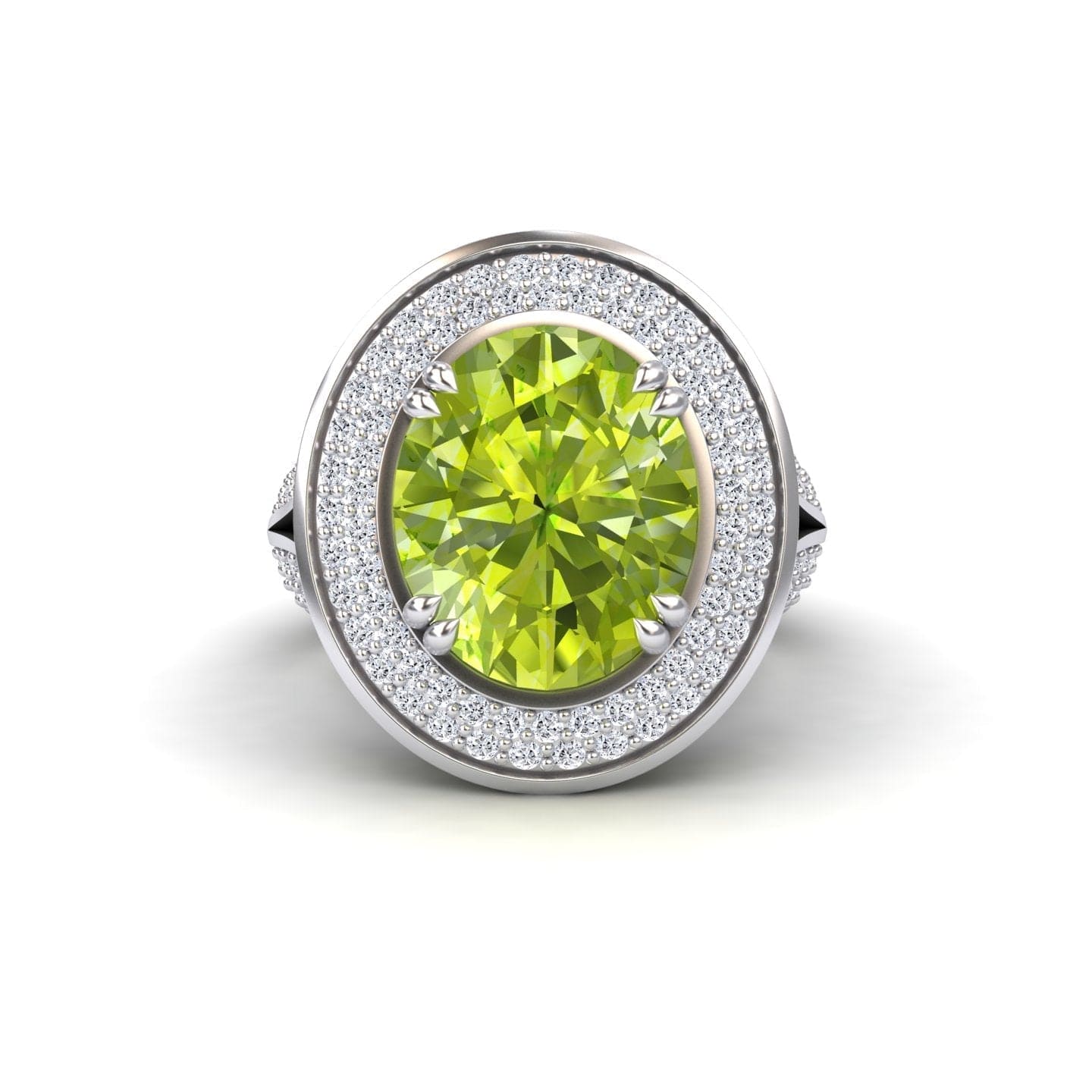 Peridot & Diamond Halo Statement Ring - Roma