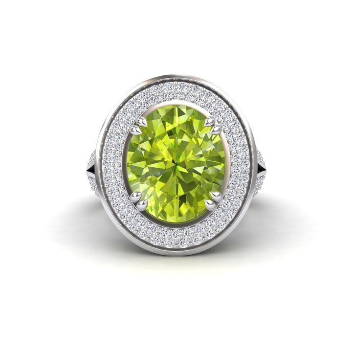 Peridot & Diamond Halo Statement Ring - Roma