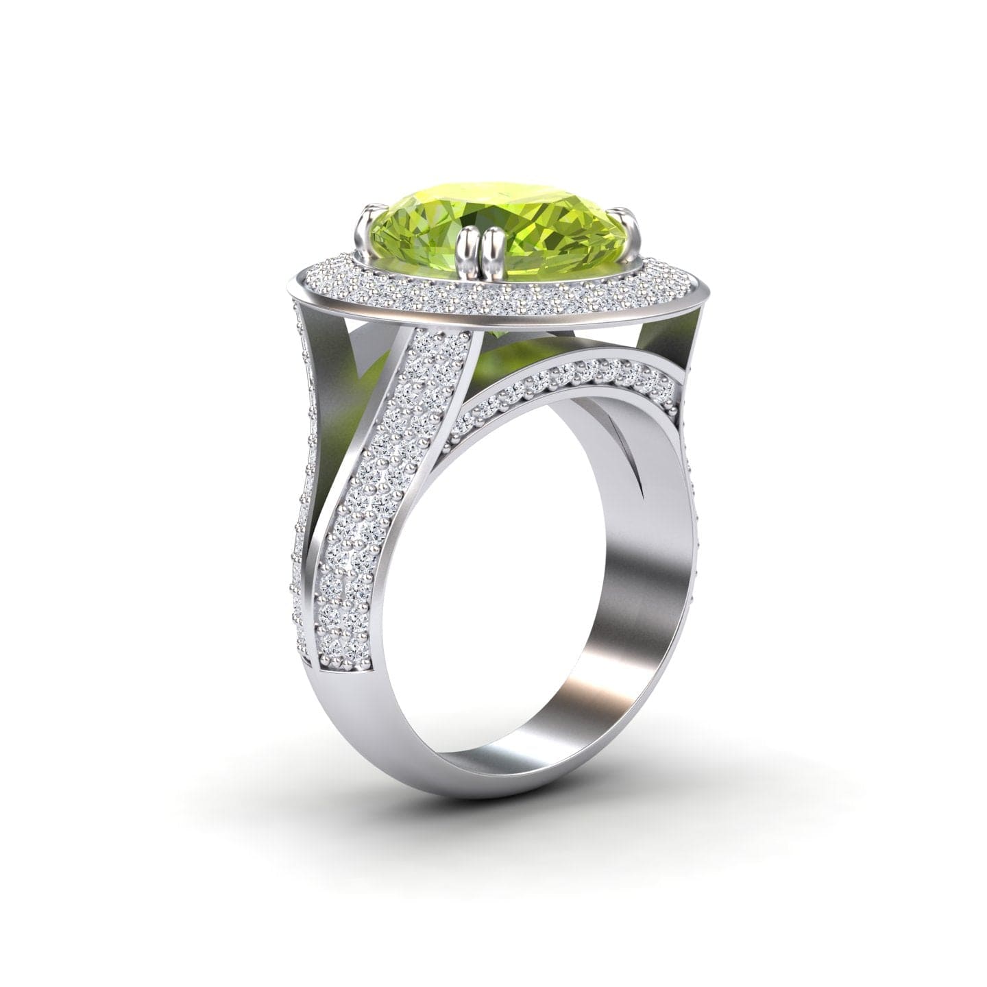 Peridot & Diamond Halo Statement Ring - Roma