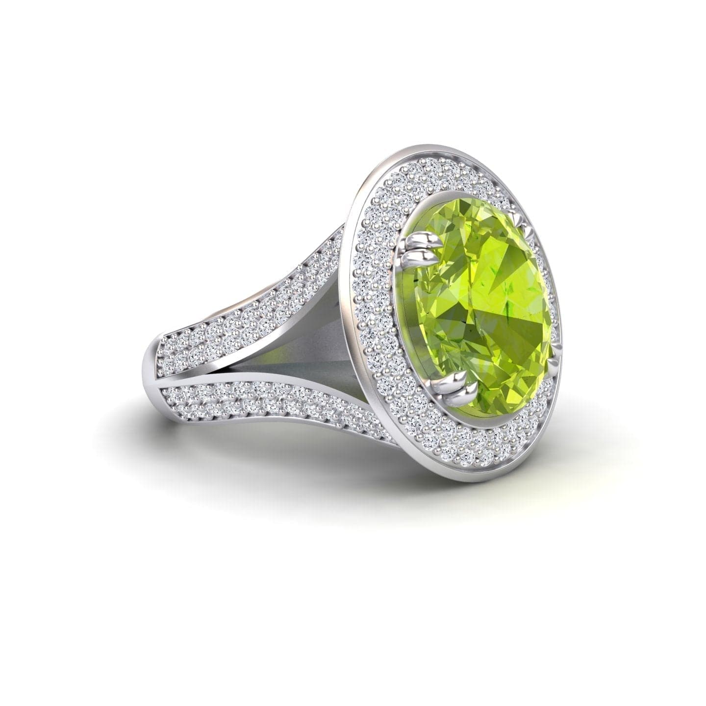 Peridot & Diamond Halo Statement Ring - Roma