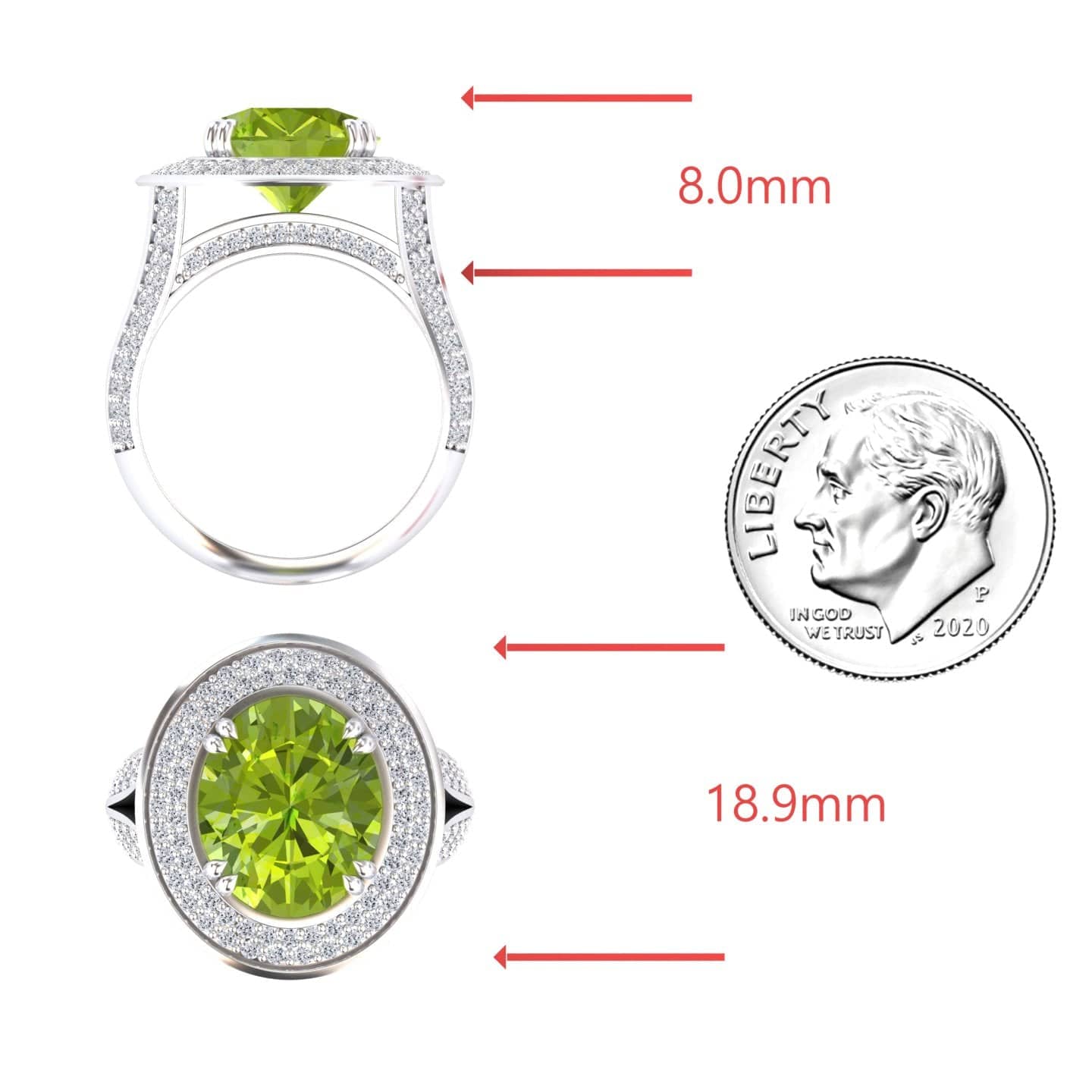 Peridot & Diamond Halo Statement Ring - Roma