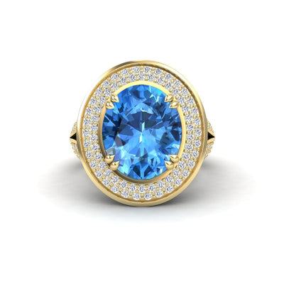 Swiss Blue Topaz & Diamond Halo Statement Ring