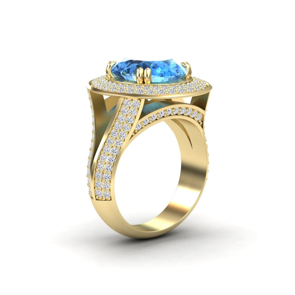 Swiss Blue Topaz & Diamond Halo Statement Ring - Roma