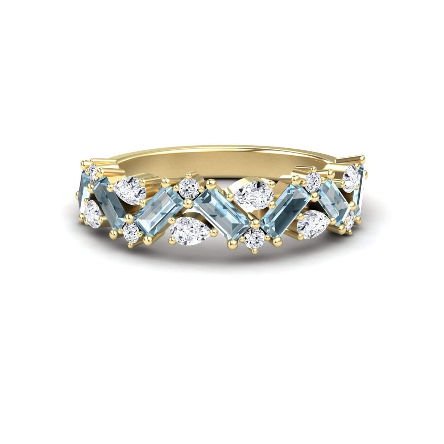 Aquamarine & Diamond Zigzag Eternity Band - Aimee