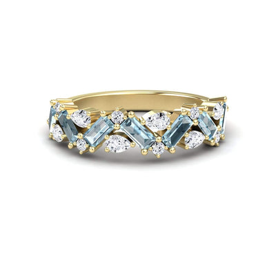 Aquamarine & Diamond Zigzag Eternity Band