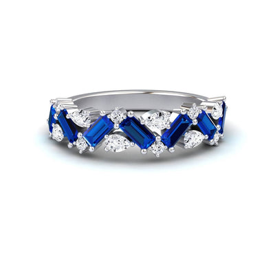 Blue Sapphire & Diamond Zigzag Eternity Band