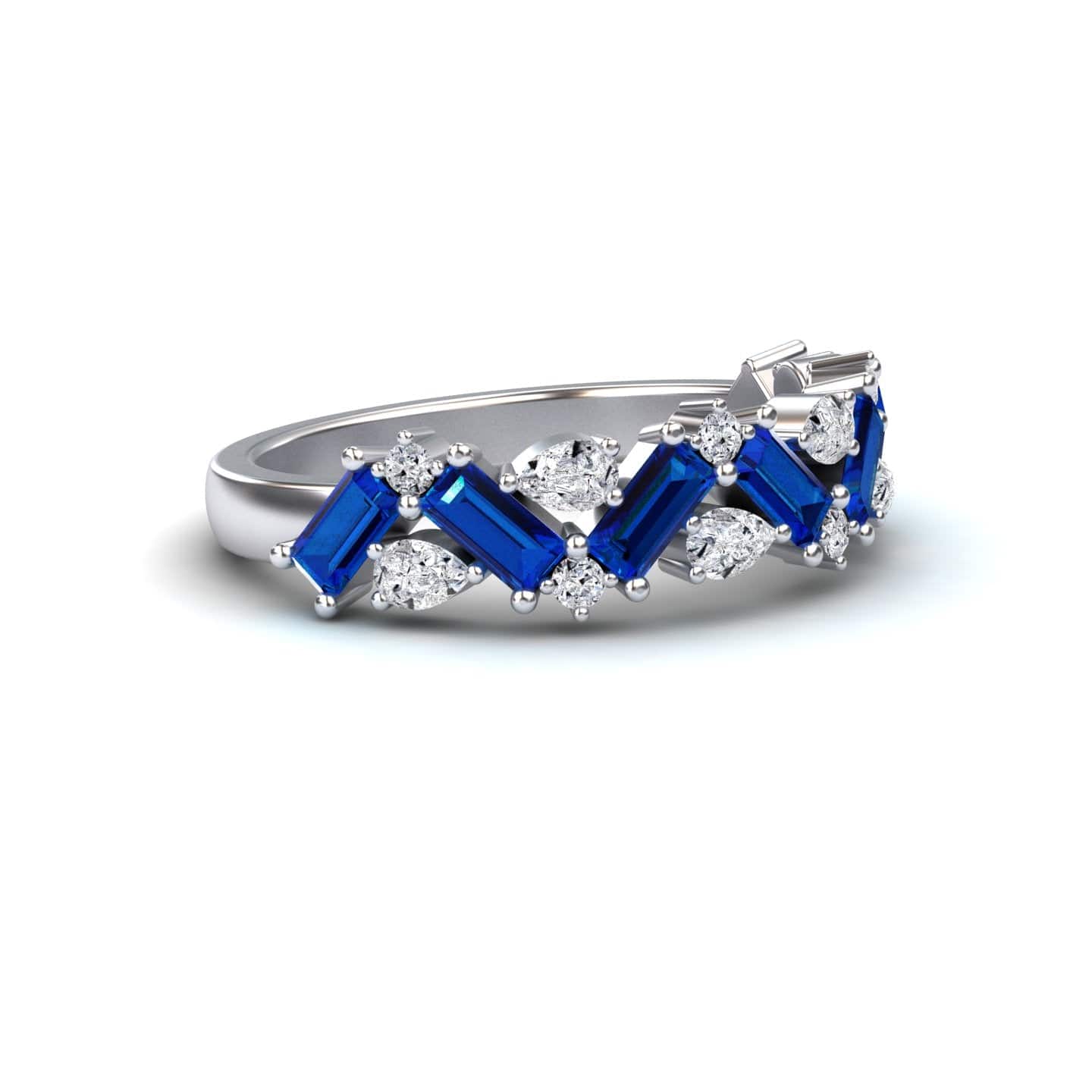 Blue Sapphire & Diamond Zigzag Eternity Band - Aimee