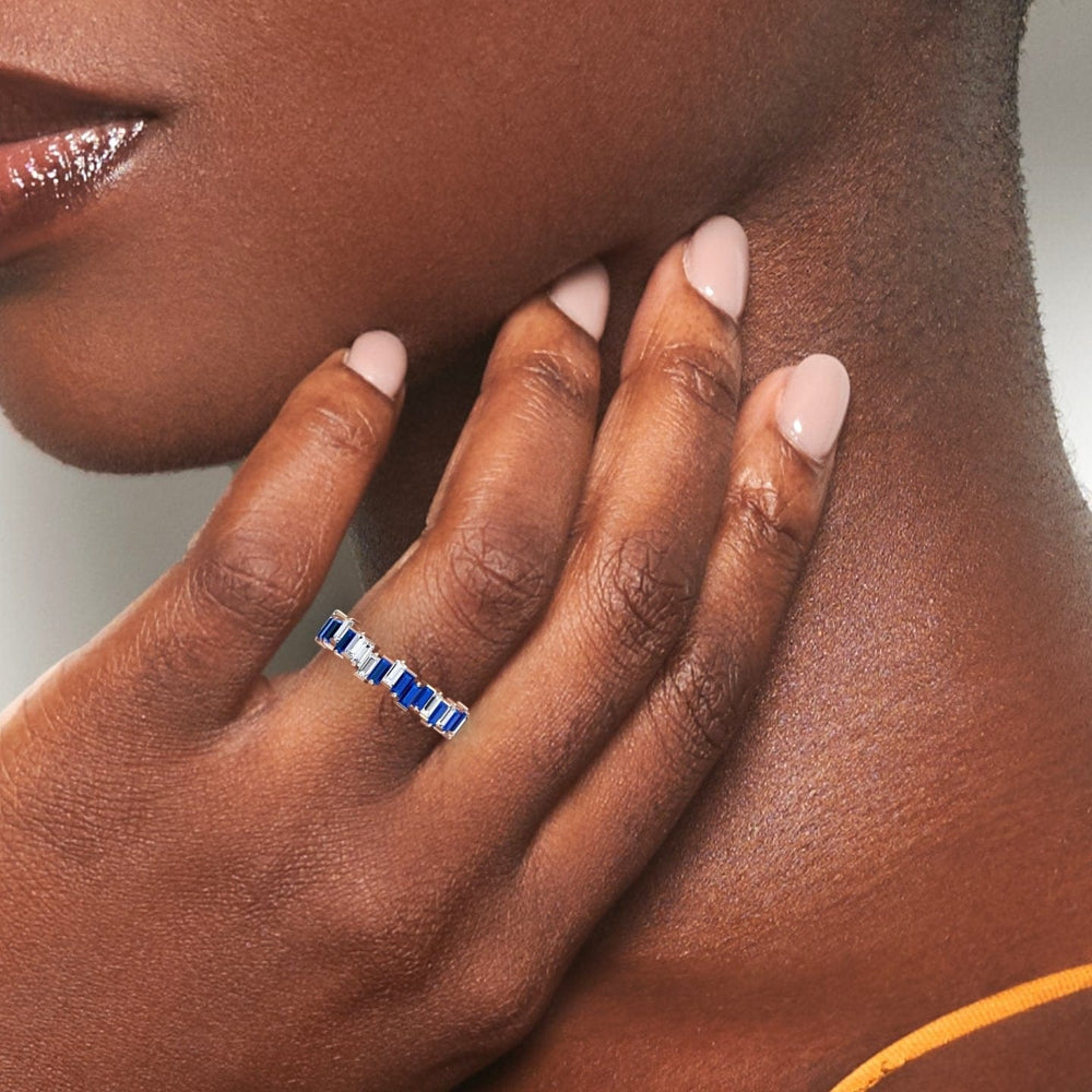 Blue Sapphire & Diamond Classic Eternity Band - Samantha