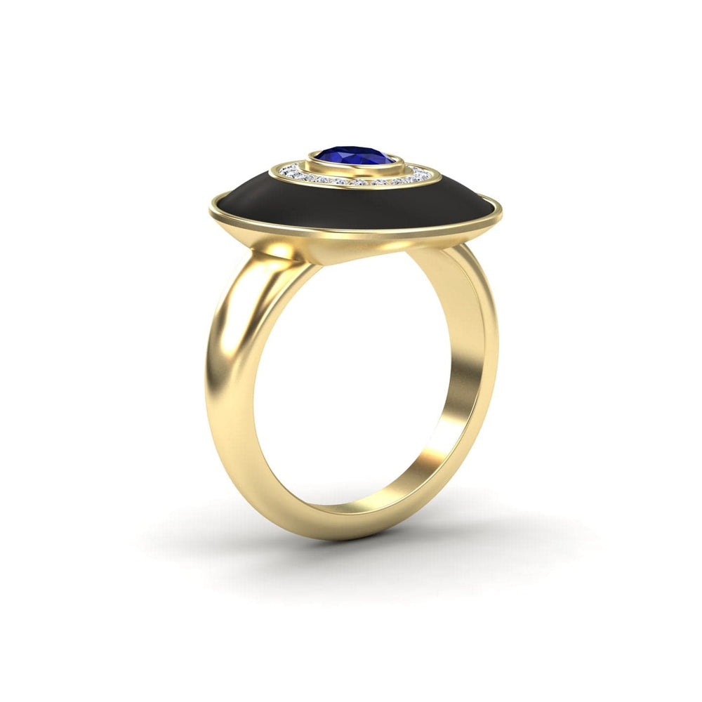 Blue Sapphire & Diamond Black Enamel Halo Ring - Camille